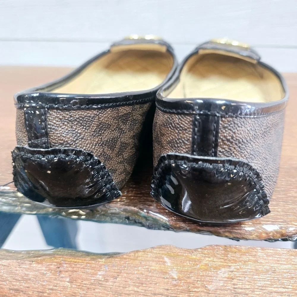Michael Kors Fulton Moccasin‎ Brown Logo Flats Gold MK Medallion Womens 6M